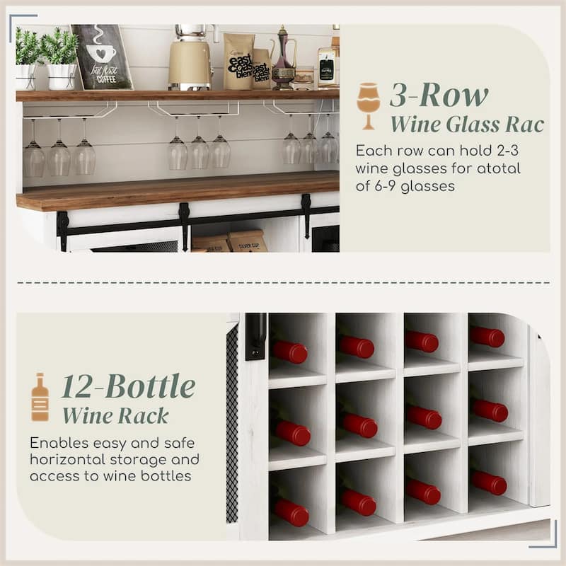Kitchen Cabinet Coffee Bar Farmhouse Wine Cabinet in White