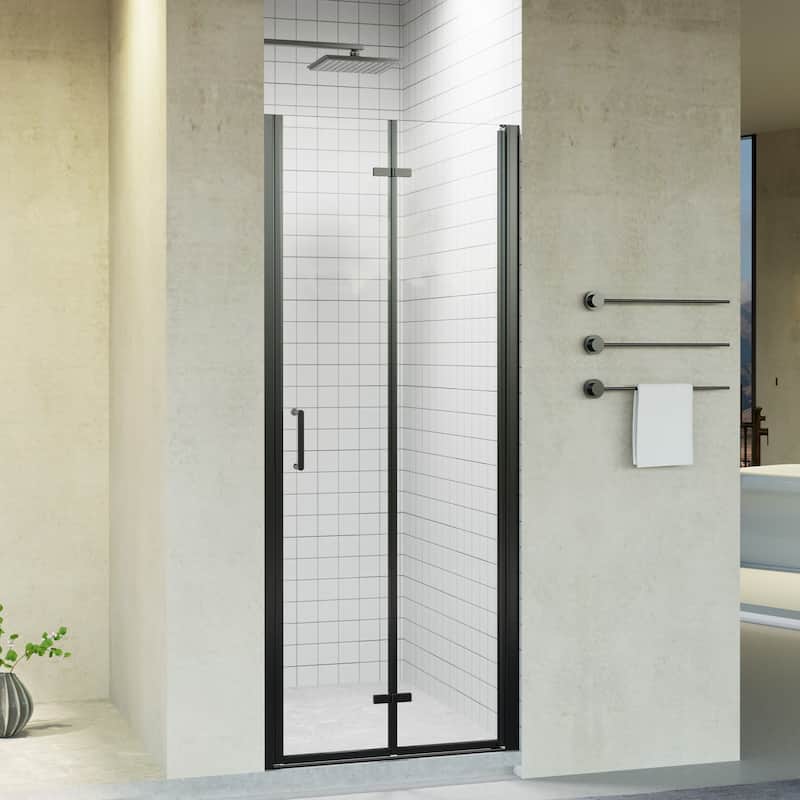30"/32"/34" W x 72" H Frameless Folding Pivot Shower Door, 6mm Tempered Glass, Matte Black Bifold Bathroom Door - 30x72"