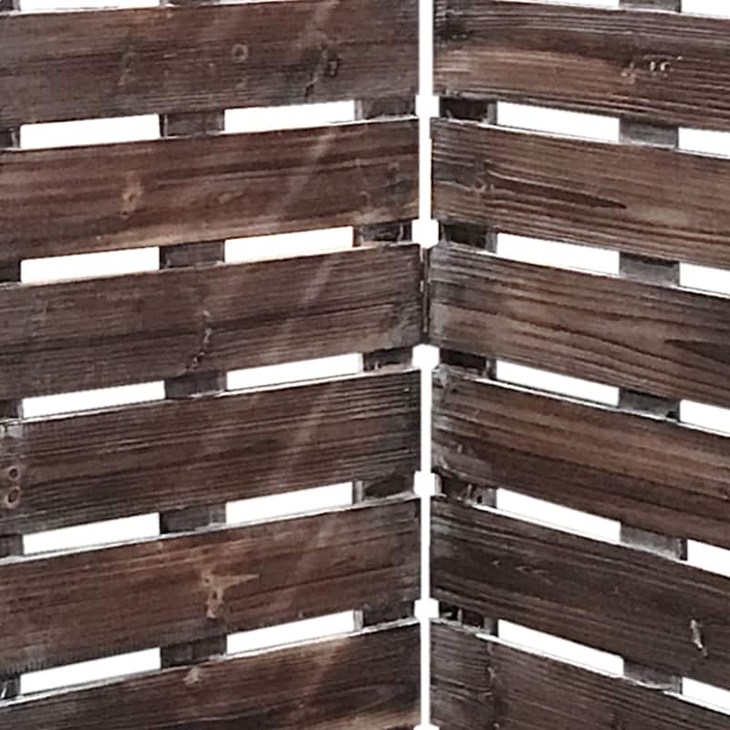 4 Panel Wooden Room Divider with Horizontal Planks, Brown