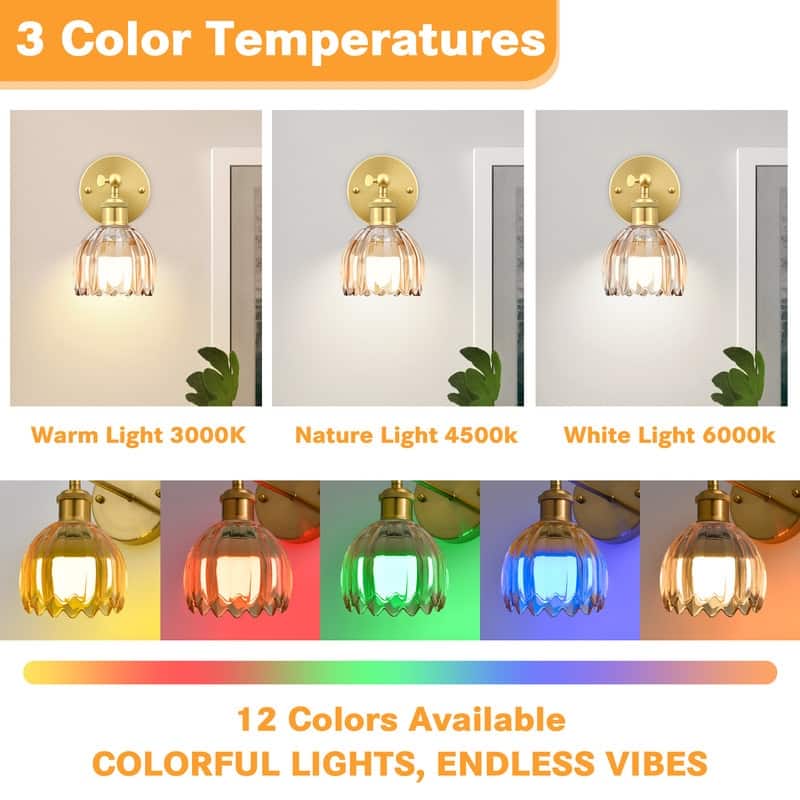 Adjustable Vintage Wall Sconce with Amber Tulip Glass Brass Fixture with Switch Ideal for Bedroom Hallway or Entry