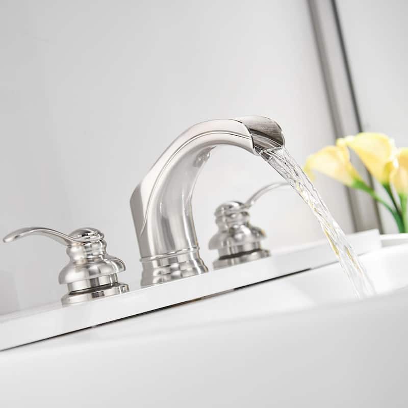 Waterfall 3 Hole 2 Handle Bathroom Faucet-Nickle