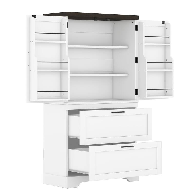 Roomfitters Modern Farmhouse Kitchen Storage Cabinet with Adjustable Shelves and Inside Door Organizer, White