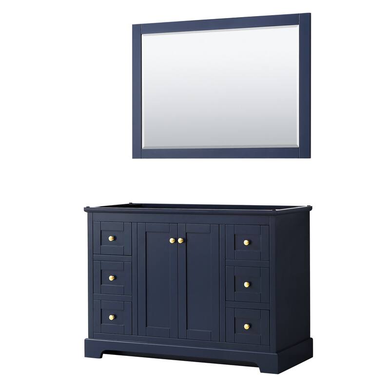 Wyndham Collection Avery 48" Single Free Standing Vanity Cabinet - - Dark Blue / Brushed Gold Hardware