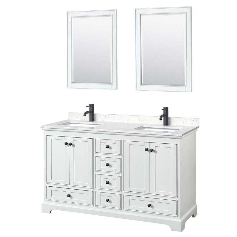 Wyndham Collection Deborah 60" Free Standing Double Basin Vanity Set - White / Carrara Cultured Marble Top / Matte Black