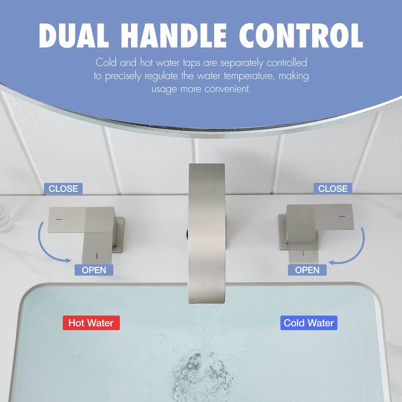 Brushed Nickel Dual Handle 3 Holes Waterfall Bathroom Faucet