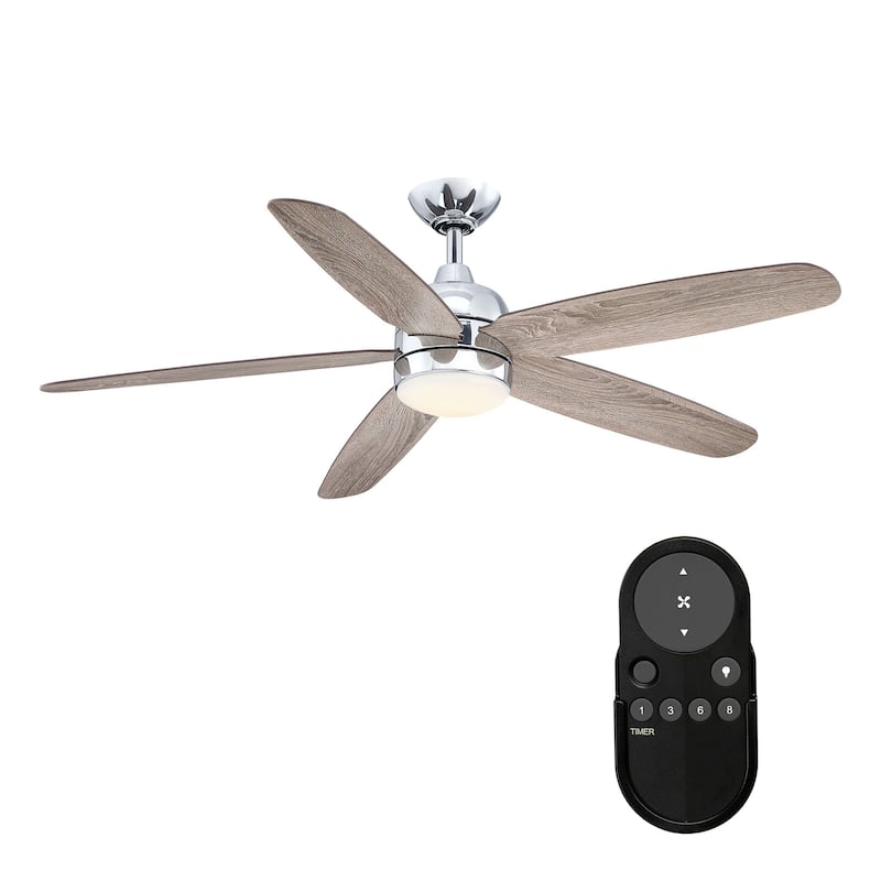 52-inch Chrome Modern Timer LED Ceiling Fan with Light and Remote Control