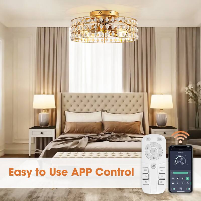 18" Bohemian Gold Caged Reversible Propeller Low Profile Smart Ceiling Fan with APP Control and Remote