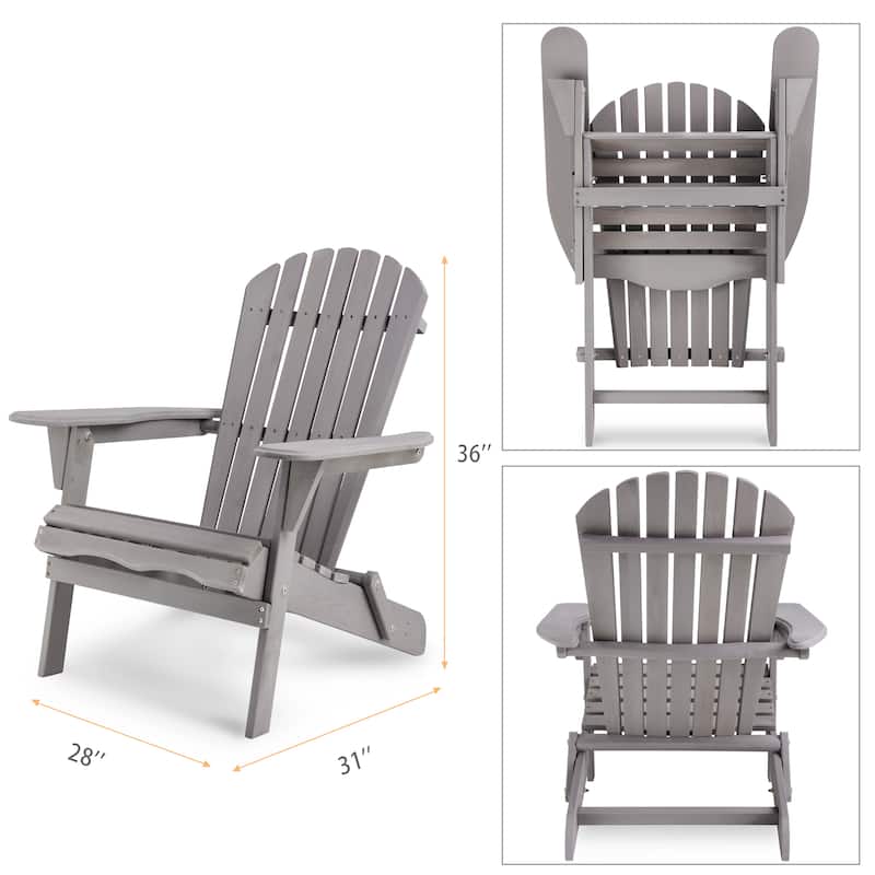 36" H Grey Outdoor Solid Cedar Wood Folding Adirondack Chair/Lounge Patio Chair Set of 2 for Garden, Lawn, Backyard