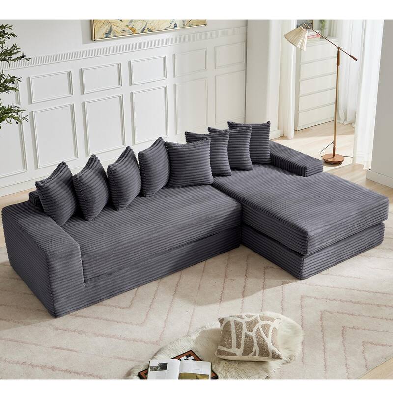 Corduroy L-shaped Chaise Sectional Sofa Convertible Sleeper Sofa Bed