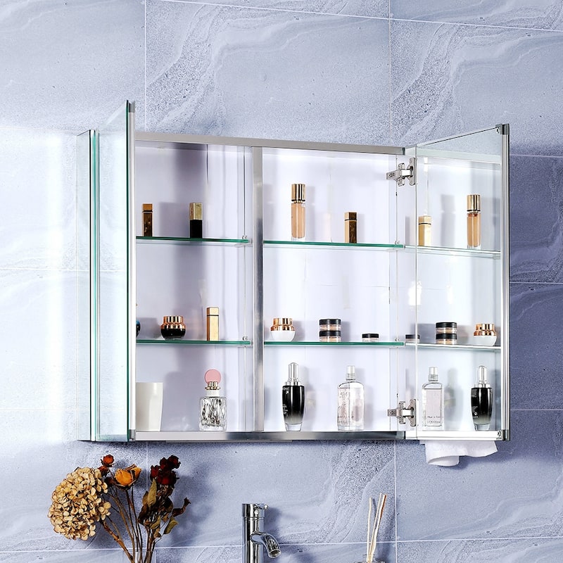 Wall Mounted Mirrored Medicine Cabinet White 2 Doors