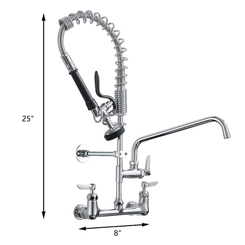 26 Inch Modern Commercial Brushed Nickel Kitchen Faucet with Pre-Rinse Sprayer - 8 In. W X 25 In. H X 8 In. D