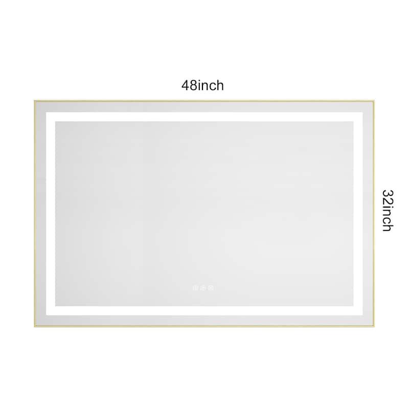 48 x 32 Inch LED Bathroom Mirror with Front and Backlight, Wall Mounted Vanity Mirror with Aluminum Frame, Anti-Fog