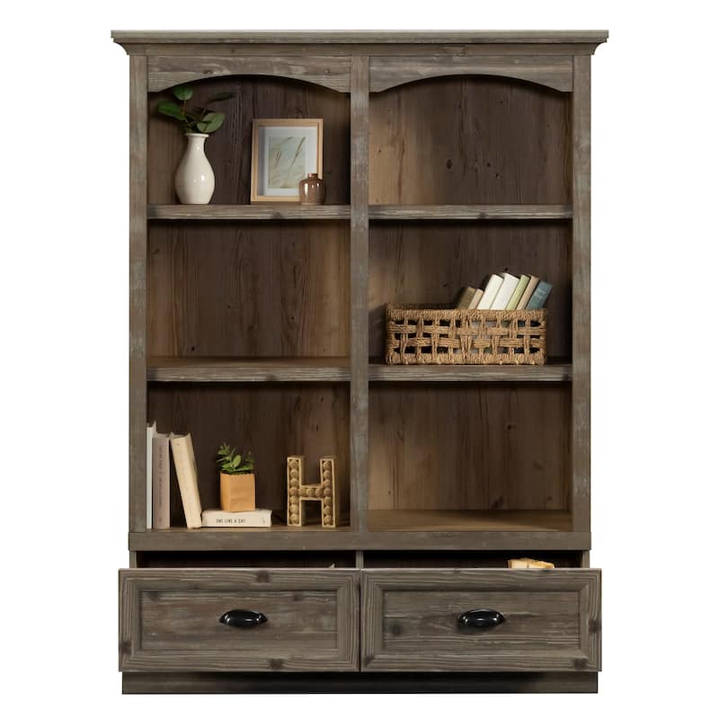 Wood Bookcase with Drawers, Brown - 46.06" W x 16.93" D x 61.30" H