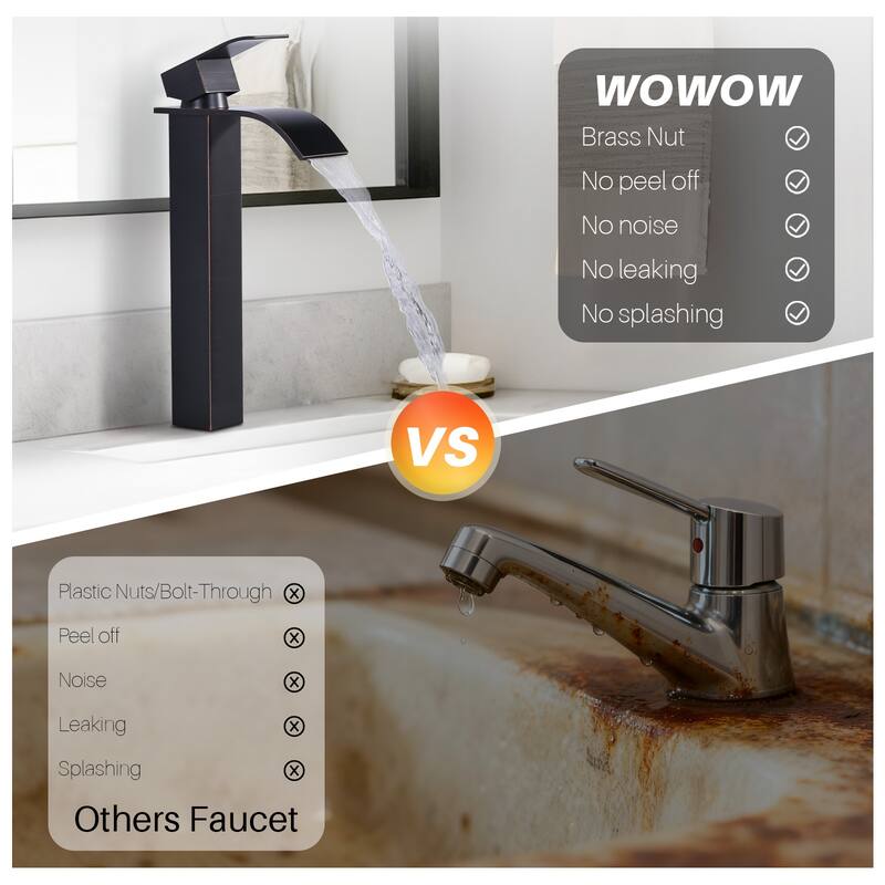 WOWOW Single Handle Single Hole Waterfall Bathroom Vessel Faucet