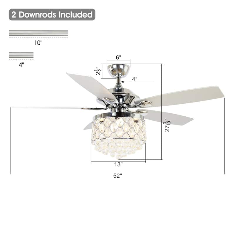 52" Indoor Crystal Chandelier Ceiling Fan with Light and Remote Control - 52 in