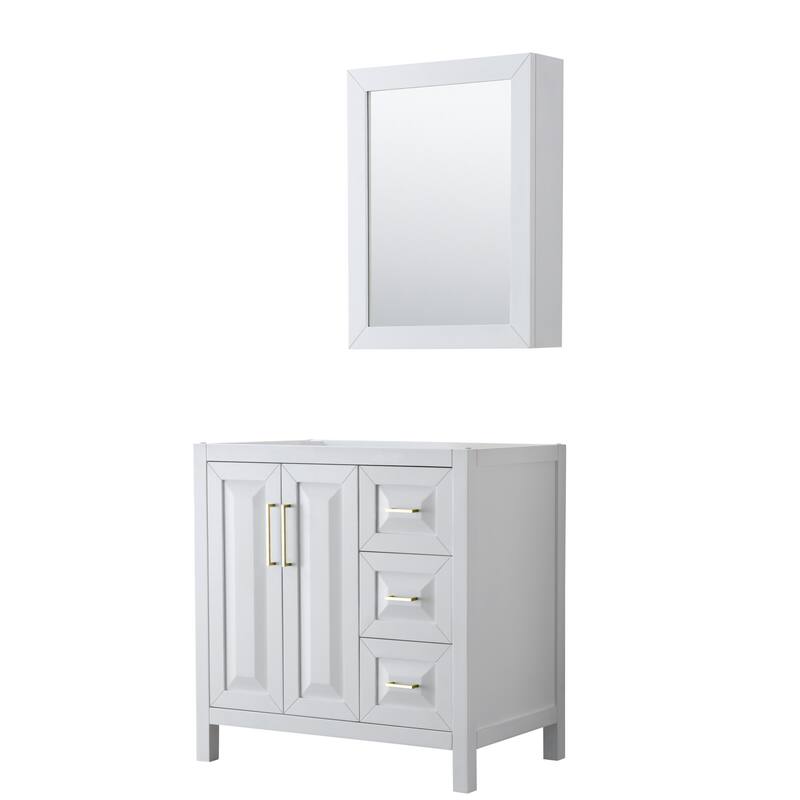 Wyndham Collection Daria 35" Single Free Standing Vanity Cabinet - - White / Brushed Gold Hardware
