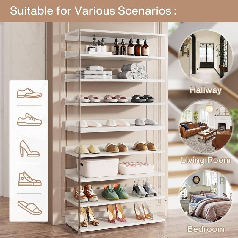 63" 8-Tier Acrylic Shoe Rack, Modern Shoe Storage, Shoe Organizer Display Shelf for Living Room, Entryway & Hallway