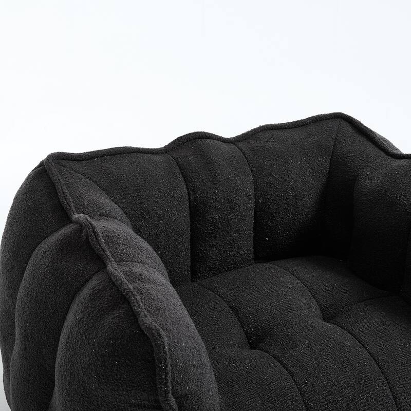 Extra-Large Chenille Bean Bag Chair with Footstool, Comfy Bean Bag Sofa for Adults, High Resilient Foam Square Lazy Sofa