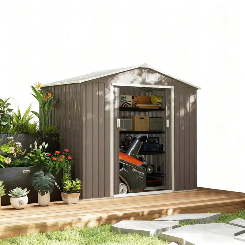 Garden Outdoor Storage Shed Metal Garden Tool with Sloped Roof