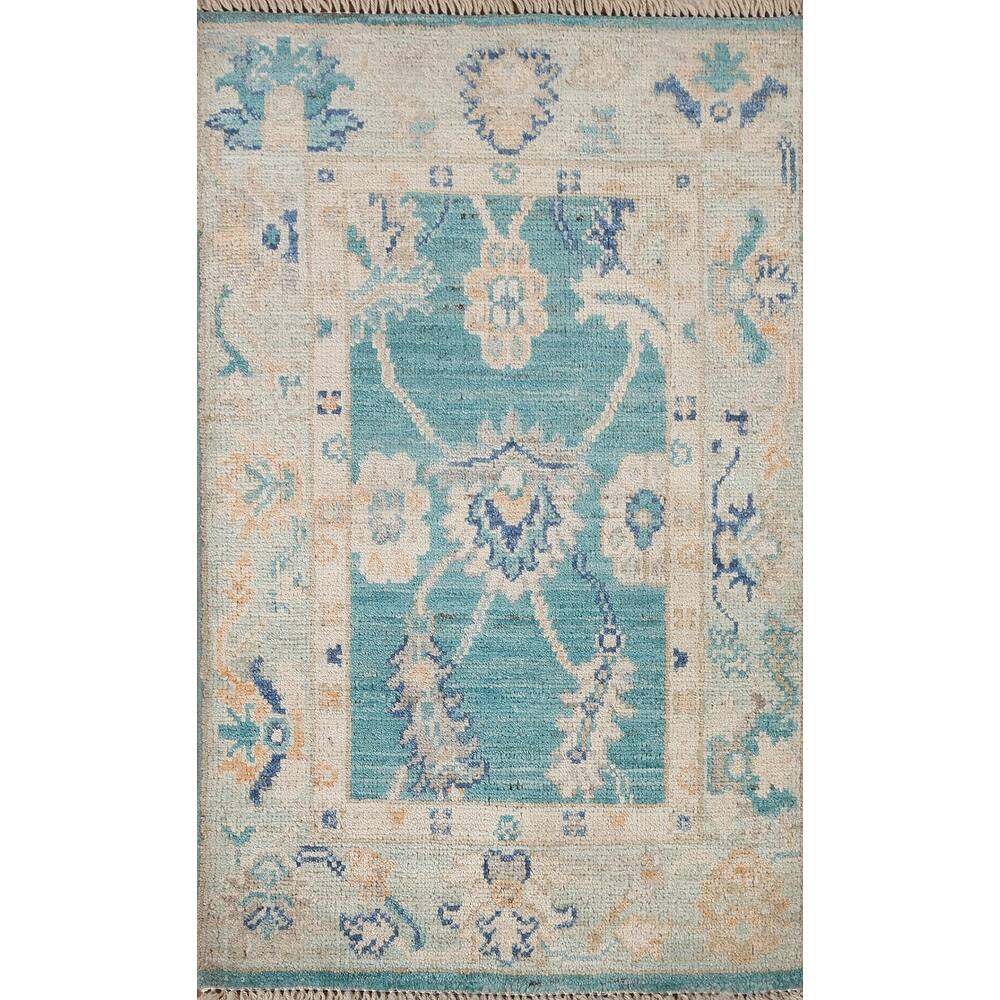 Hand Knotted Oriental 100% Wool Carpet Transitional Floral Green Oushak Area Rug - 3' 2'' X 2' 0''
