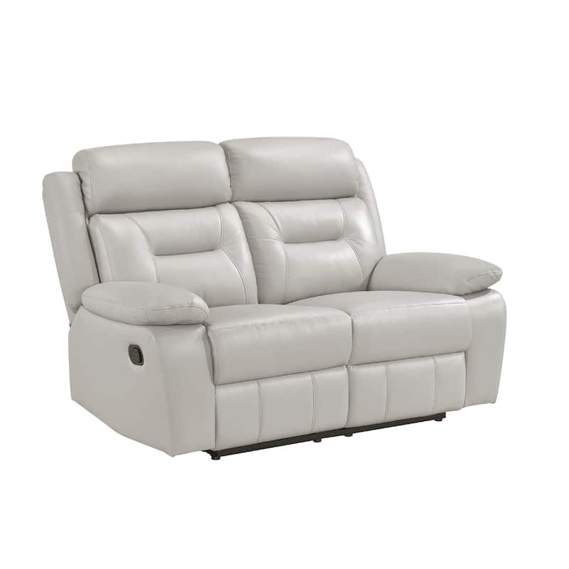 Conia Manual Dual Recliner Loveseat, Light Gray Silver Leather 63 Inch