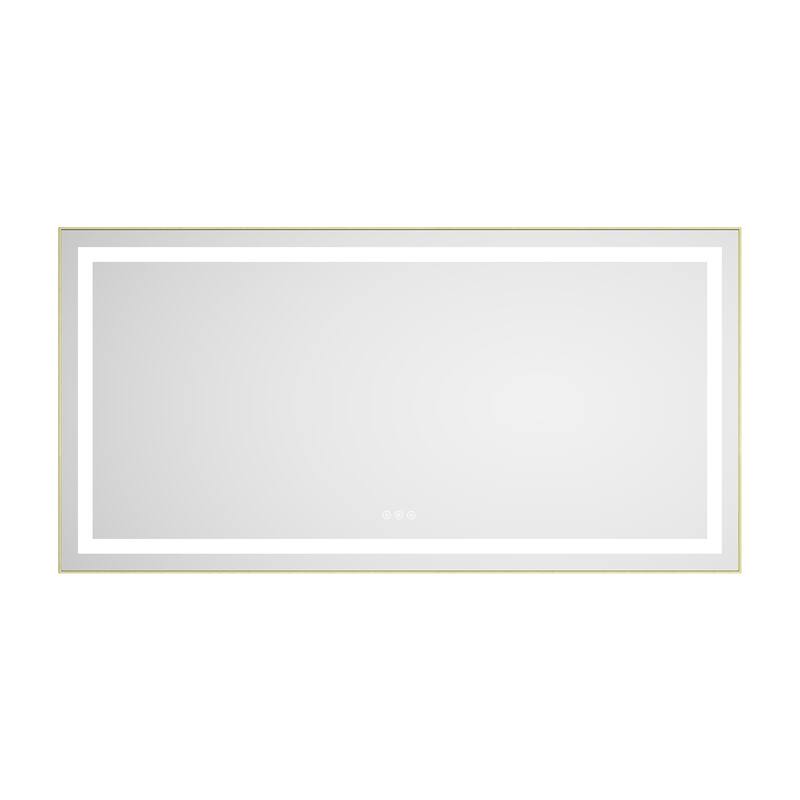 55 x 28 Inch LED Bathroom Mirror with Front and Backlight, Wall Mounted Vanity Mirror with Aluminum Frame, Anti-Fog