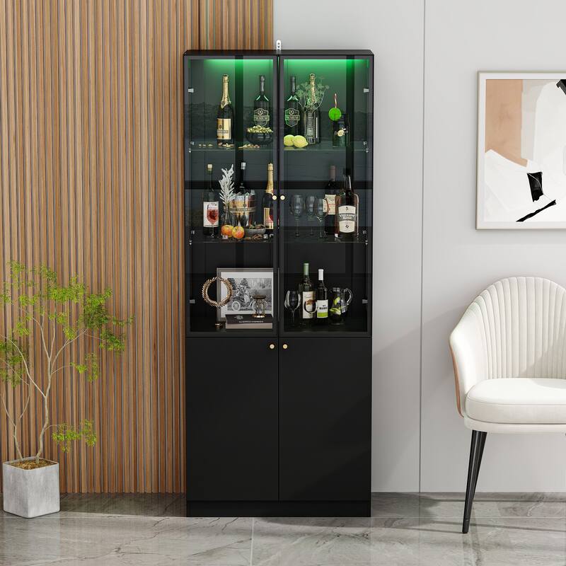 LED Glass Display Cabinet with Aluminum Alloy Frame Glass Door Showcase Wine Storage Cabinet - 31.5“Wonly