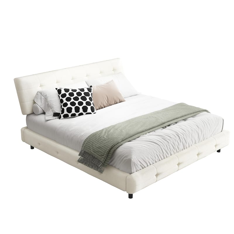 King Size Bed Frame,Tufted Headboard with Extra-Large Ultra-Soft Cloud Pillow Design,Chenille Platform Bed