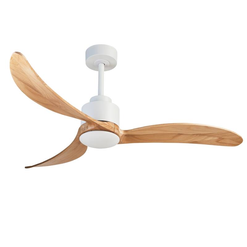 52" Ceiling Fan with Dimmable LED Light Remote Control,Quiet DC Motor 6 Speed Levels,Adjust Height Reversible Ceiling Fan - White,Wood