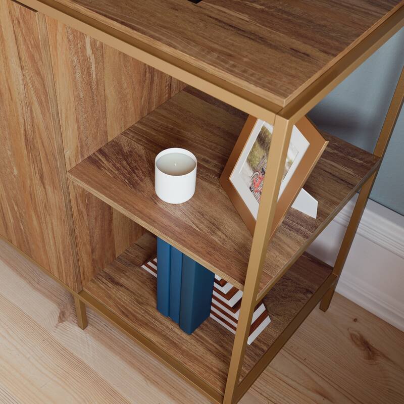 Wood Credenza for TVs up to 65" with Compact Design, Brown - 60.39" W x 16.77" D x 32.99" H