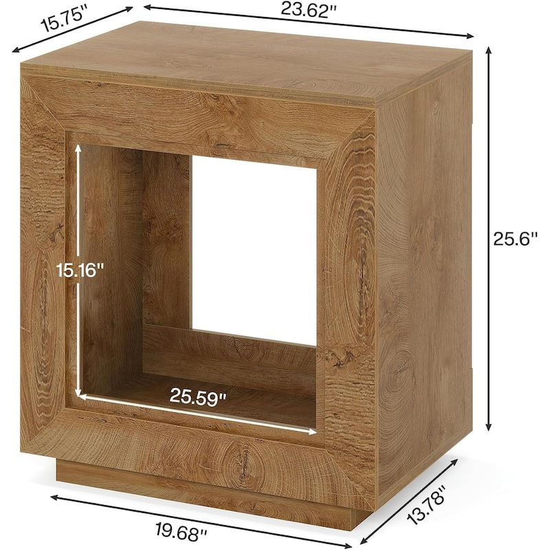 24" Rustic 2-Tier End Table, Side Table with Storage Shelf, Sofa Nightstand for Living Room, Bedroom, Entryway