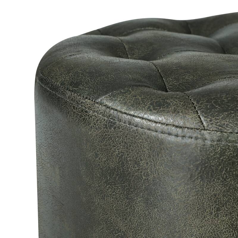 Adeco Round Ottoman Upholstered Tufted Faux Leather Footrest