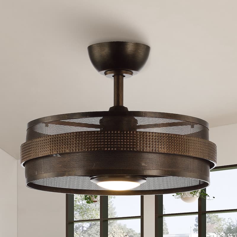 21-inch Brown Rustic Cage Small Ceiling Fan/ Fandelier with Light and Remote - 21 in. D x 21 in. W x 15.5 - 21 in. D x 21 in. W x 15.5