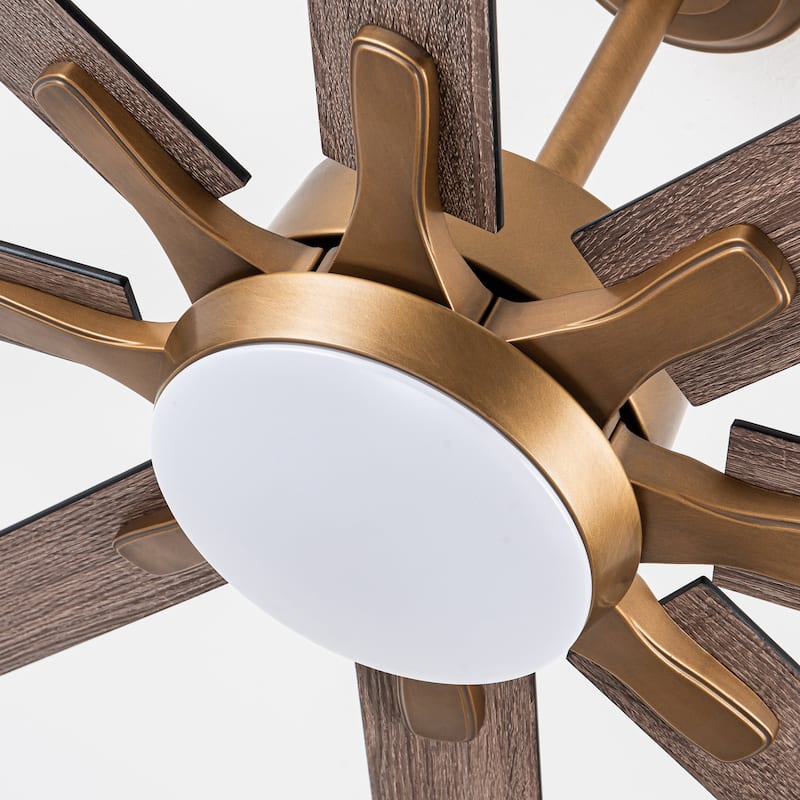 65" Farmhouse Gold Plywood Indoor Large Ceiling Fan with Light and Remote