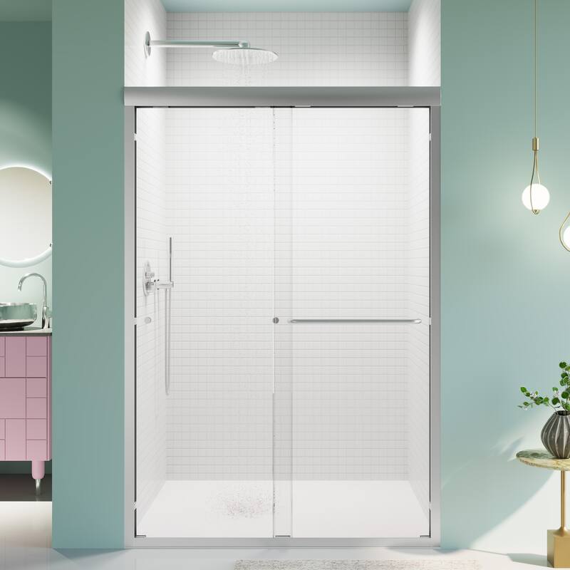 44-48" W x 72" H Semi-Frameless Double Sliding Shower Door, 6mm Tempered Glass Bypass Bathroom Door - 48x72" - Chrome