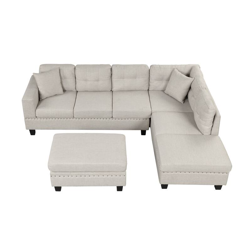105.1" Velvet L-Shaped Sectional Sofa with Ottoman & Cup Holders