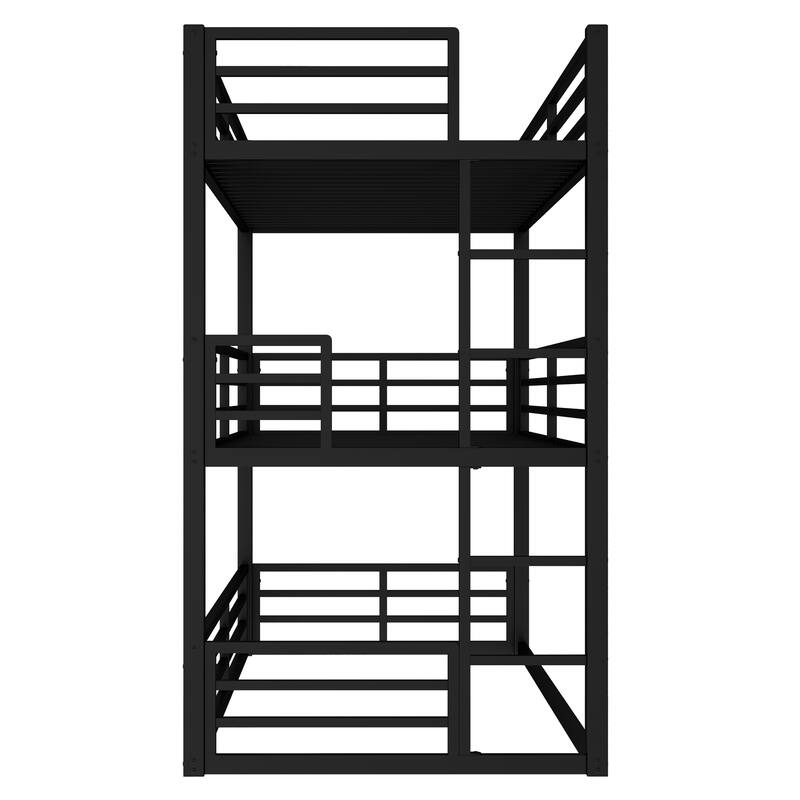 Roomfitters Twin/Full/ Queen Metal Triple Bunk Bed with Safety Guardrails, Heavy-Duty Noise-Reduced Frame, Black