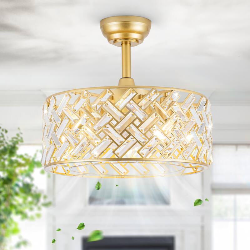 18" Crystal Cage Ceiling Fan With Remote Control ,Quiet Motor Fan Light,Indoor Crystal Chandelier Ceiling Fan