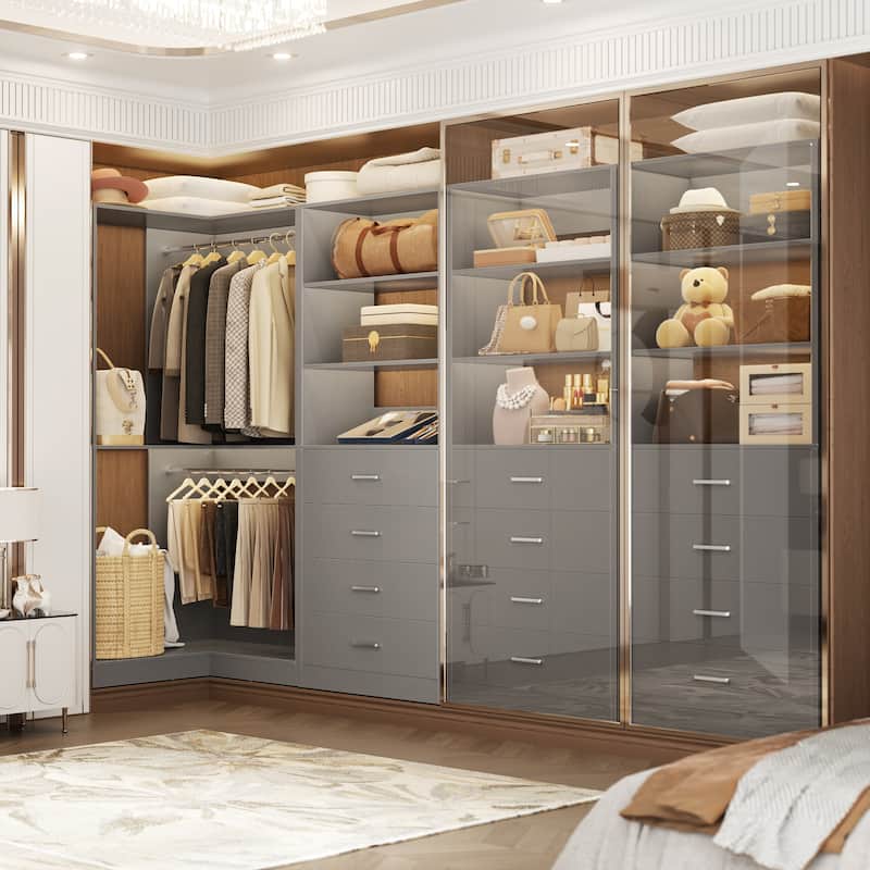 Cimly Set of 2 Corner Closet Organizer, Freestanding Closet System with Wooden Drawers