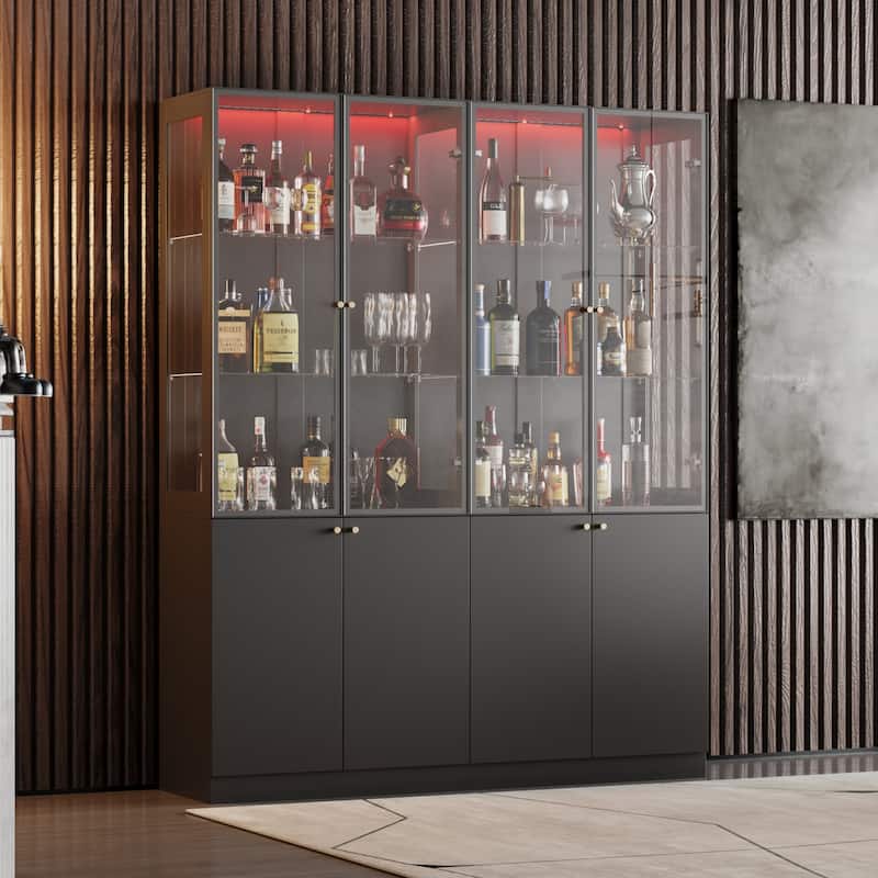 LED Glass Display Cabinet with Aluminum Alloy Frame Glass Door Showcase Wine Storage Cabinet