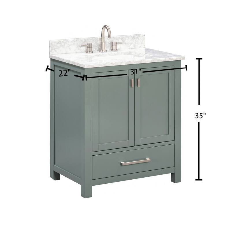 Avanity Modero 30 in. Single Sink Bathroom Vanity with Carrara Marble Top - 31"W x 22"D x 35"H
