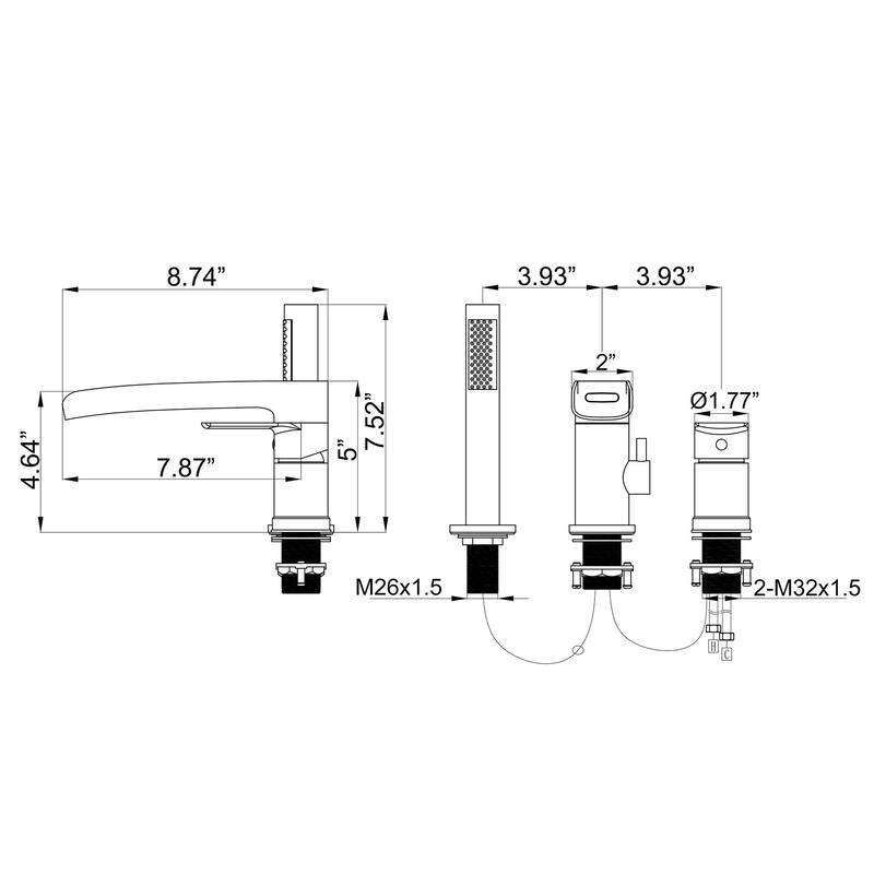 Three-piece Bathtub Bathroom Faucet Set ,Brushed Gold