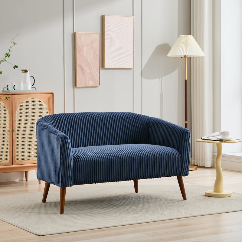 Upholstered 2-Seater Accent Sofa, Recliner Sofa with Wood Frame, Stripe Loveseat Couch Sofa with Wooden Legs