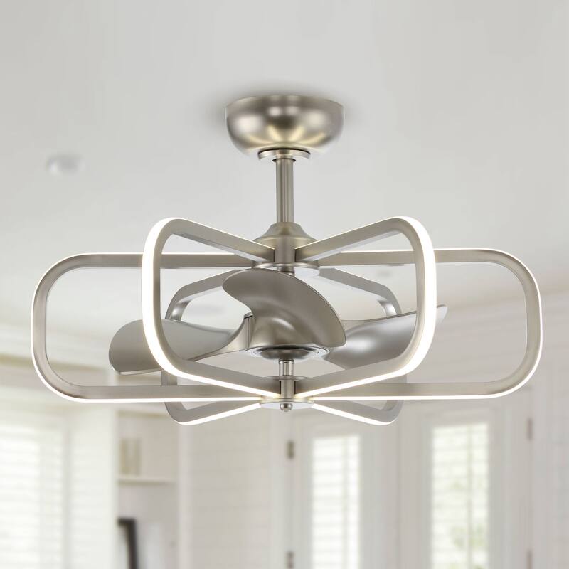 29" LED Indoor Satin Nickel Downrod Mount Chandelier Ceiling Fan with Light and Remote Control - 29.5" D x 18" H - Remote