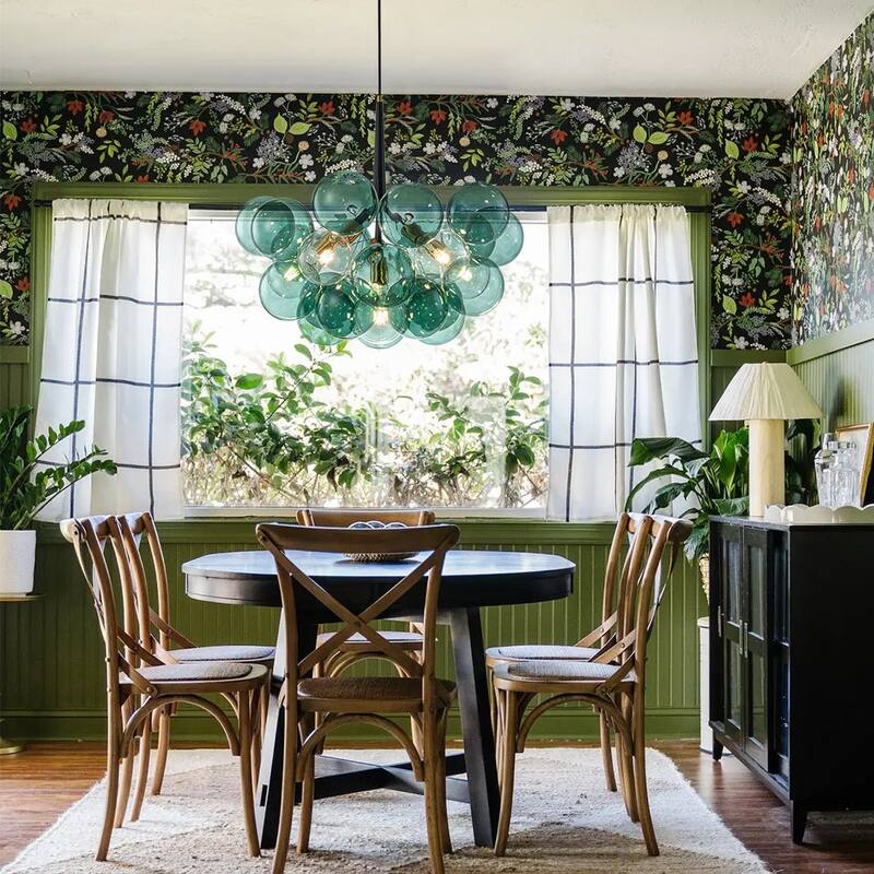 Glam Art Deco Cluster Glass Globe Green Bubble Chandelier - Green Glass