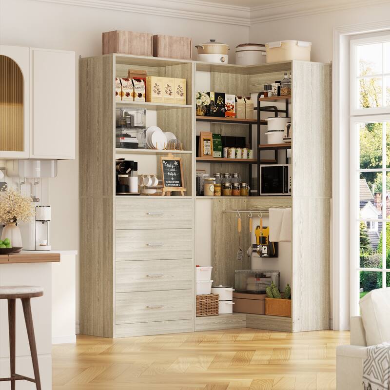 Cimly Set of 2 Corner Closet Organizer, Freestanding Closet System with Wooden Drawers