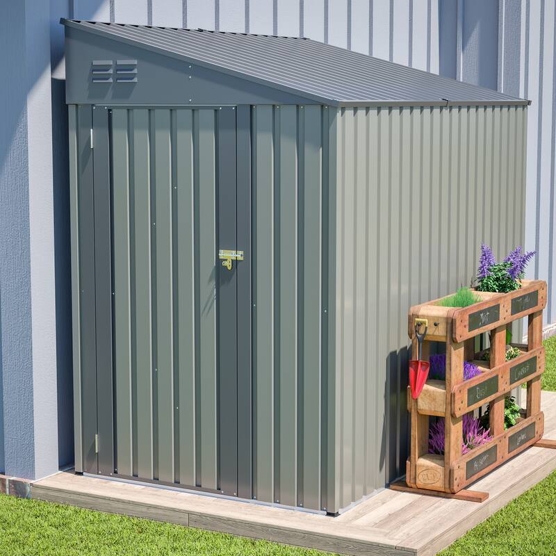 4x7 Foot Lean-To Shed, Heavy-Duty Steel Outdoor Storage for Garden Tools & Bicycles