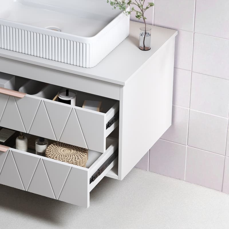 31.5" Modern Bathroom Vanity with Ceramic Vessel Sink and Storage Cabinet, Rose Gold Handles