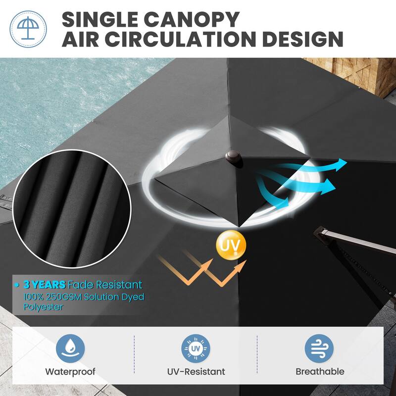 11 x 9 FT Outdoor Patio Cantilever Offset Rectangle Umbrella