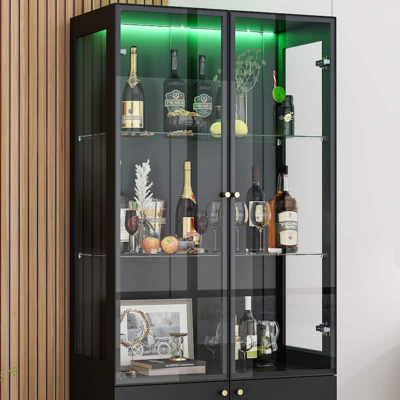 LED Glass Display Cabinet with Aluminum Alloy Frame Glass Door Showcase Wine Storage Cabinet